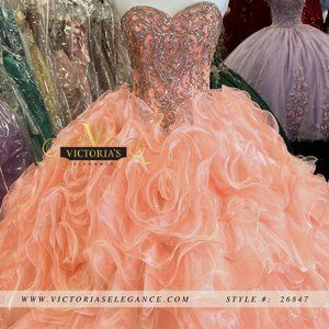 Ruffled Organza Ball Gown Sherbert Color Size 8
